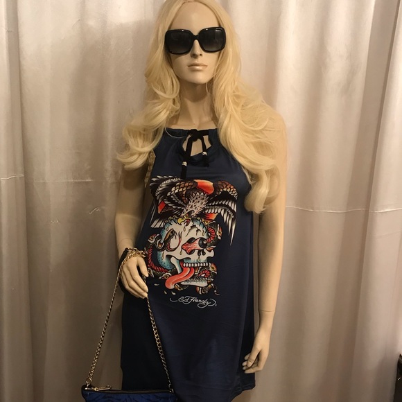 Rare🦄 vintage y2k Ed hardy halter dress with crystals 💙✨ - Picture 3 of 10